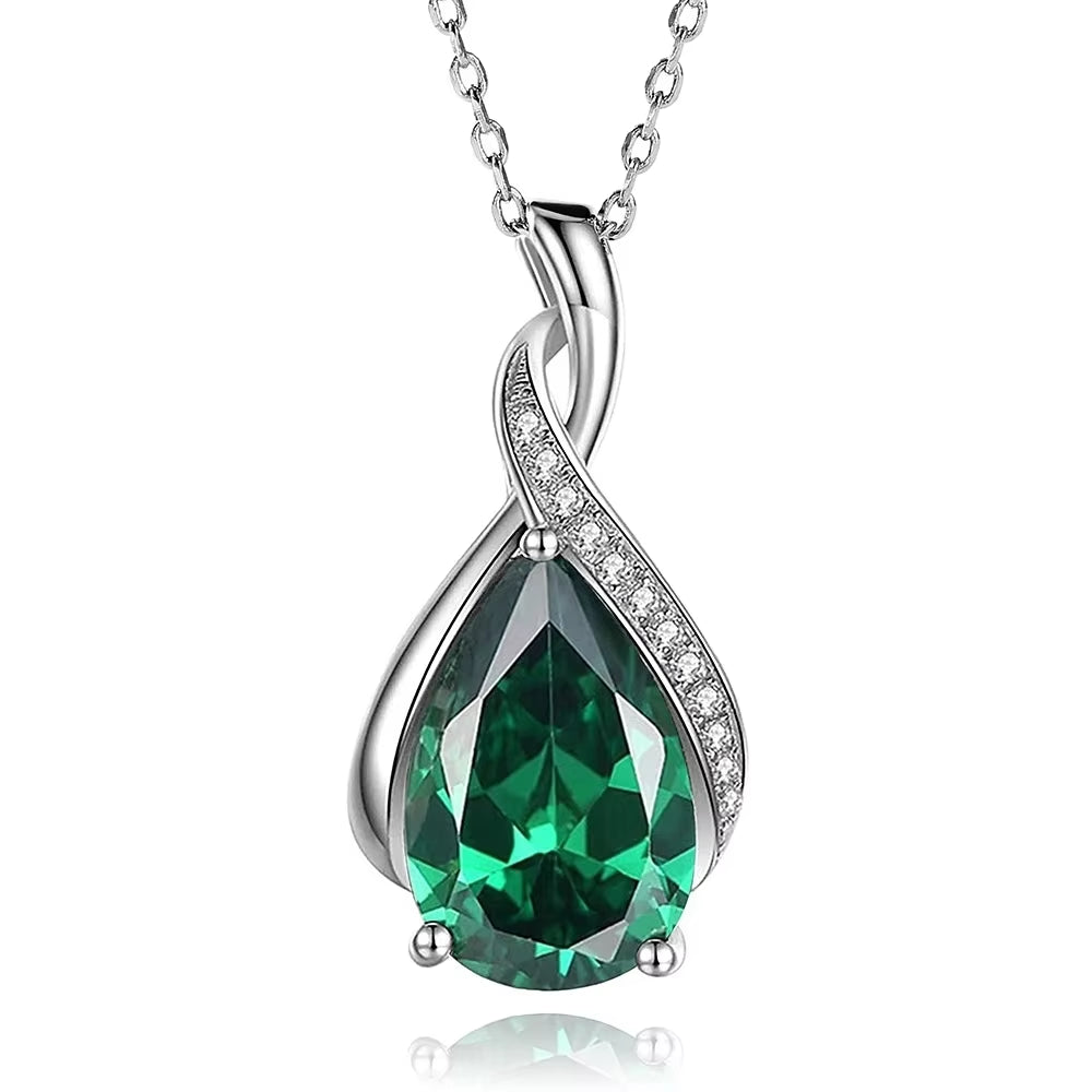 CAOSHI Fashion Girls Pendant Necklace with Bright Green Crystal Stone Wedding Anniversary Statement Jewelry for Women Wholesale