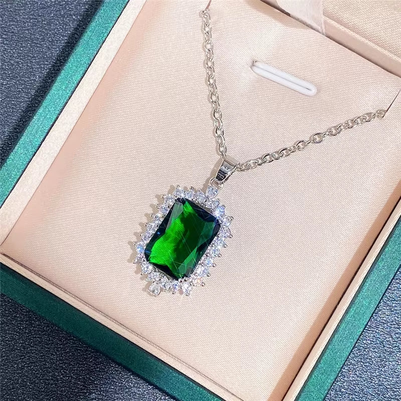 CAOSHI Fashion Girls Pendant Necklace with Bright Green Crystal Stone Wedding Anniversary Statement Jewelry for Women Wholesale